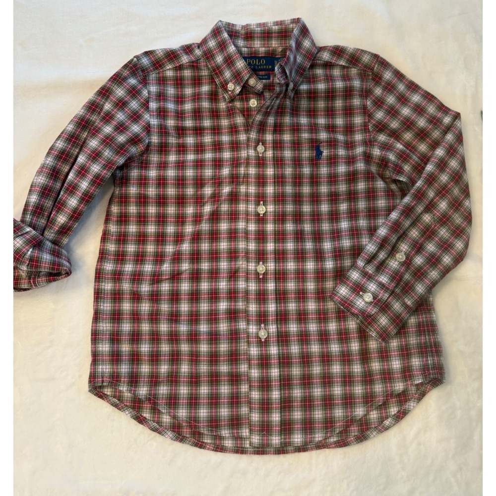 Polo Ralph Lauren Kids Red white green Plaid Button Down Shirt 4 4T